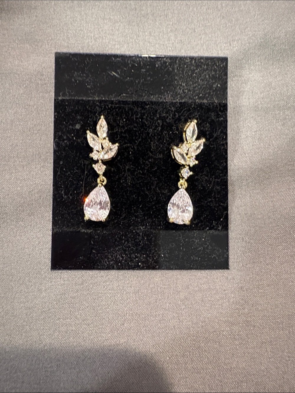 Gold Crystal Teardrop Dangle Earrings - Elegant Women Jewelry